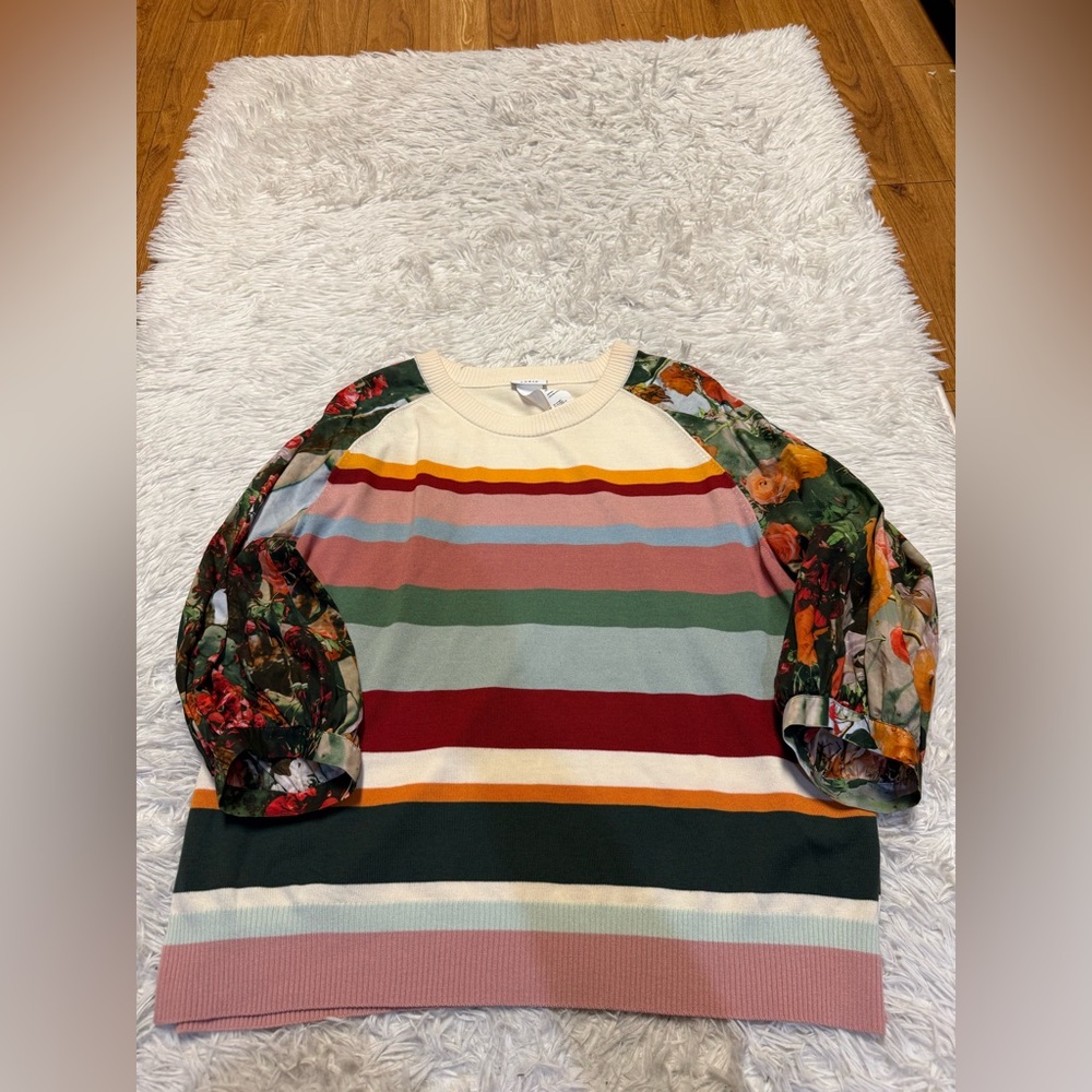 Akris Punto Cactus Blossom Stripe Print Wool Sweater Knitwear Intarsia Floral - Picture 9 of 13